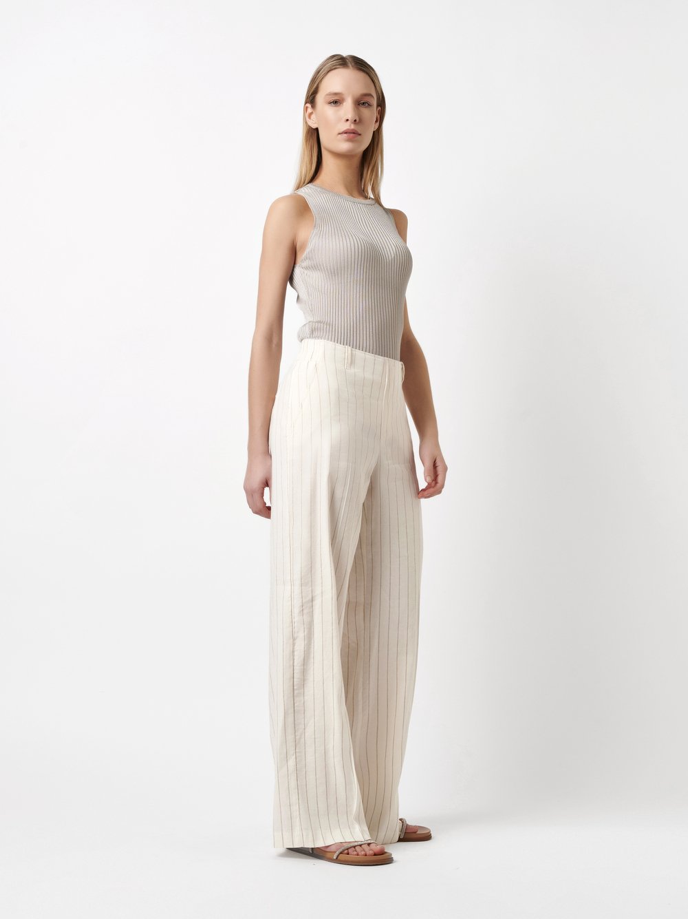 Gestreifte, weite Leinenhose | Style »Mara_348« white