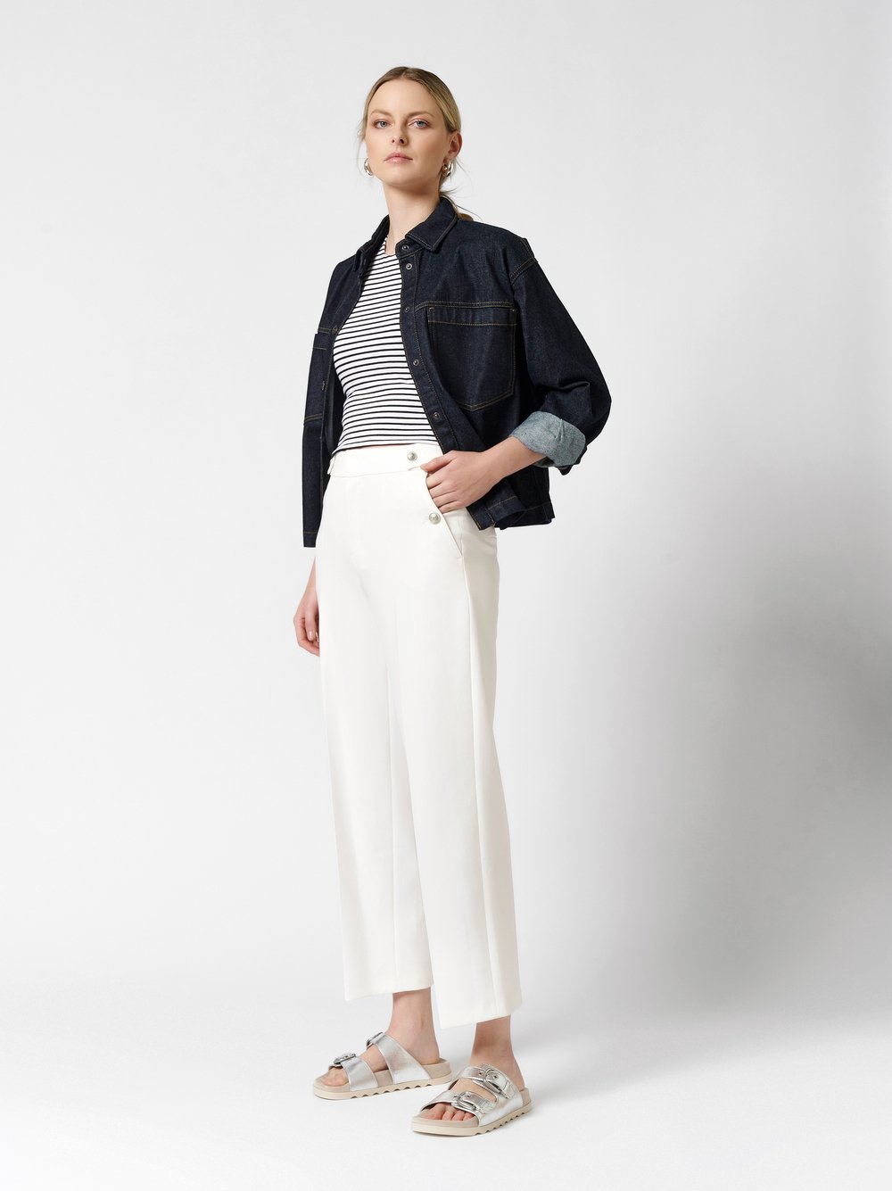Wide Leg mit edlen Knöpfen | Style »Mara_365« white