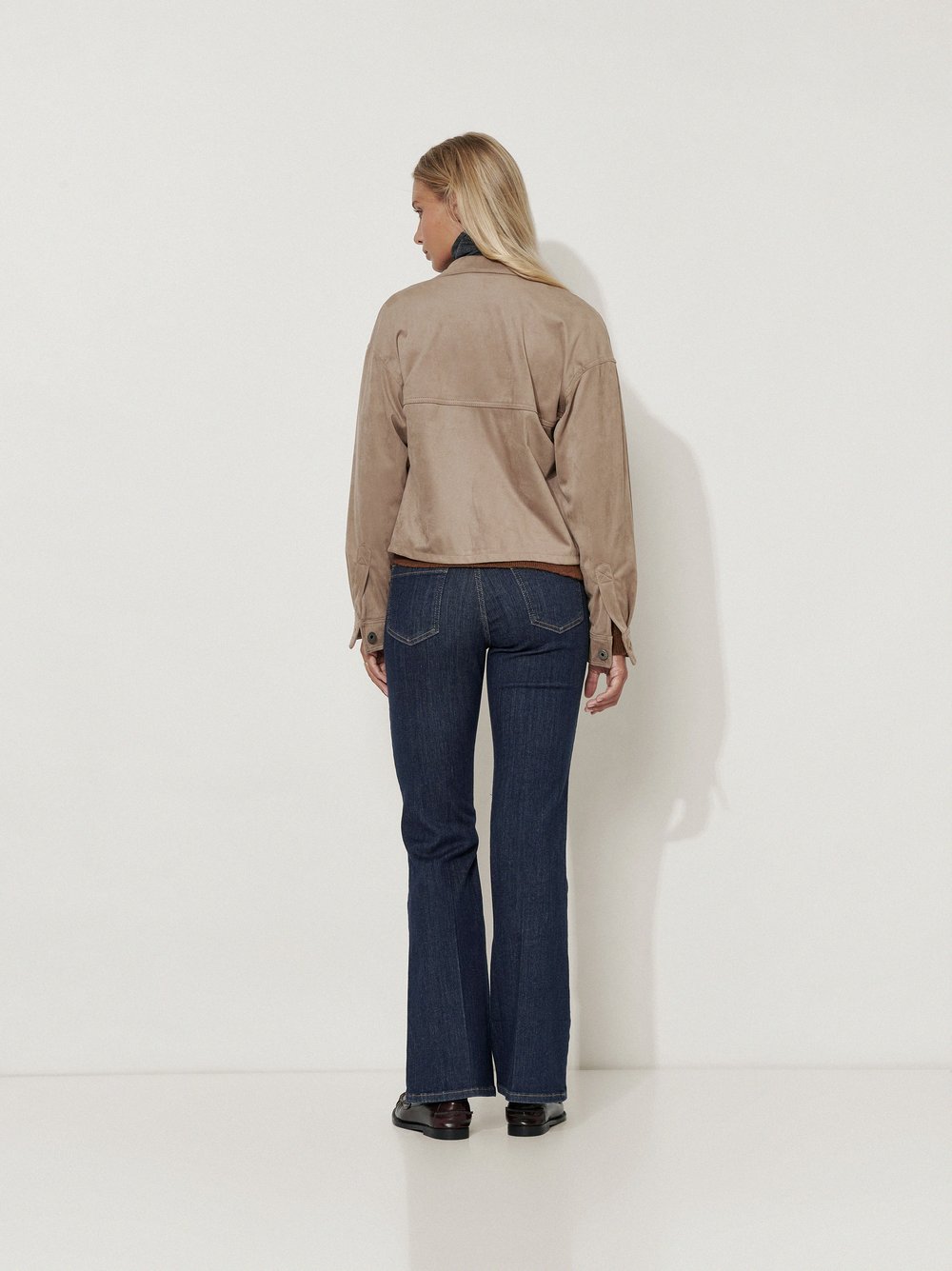 Womens jeans Antonia Bootcut in Navy, bootcut jeans, back view worn by model