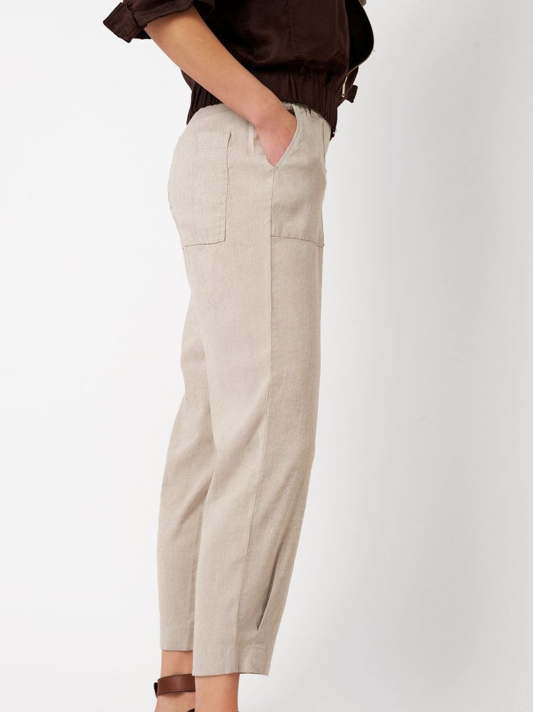 Womens trousers Mara Tapered in grey, tapered-fit trousers made of linen, detail view