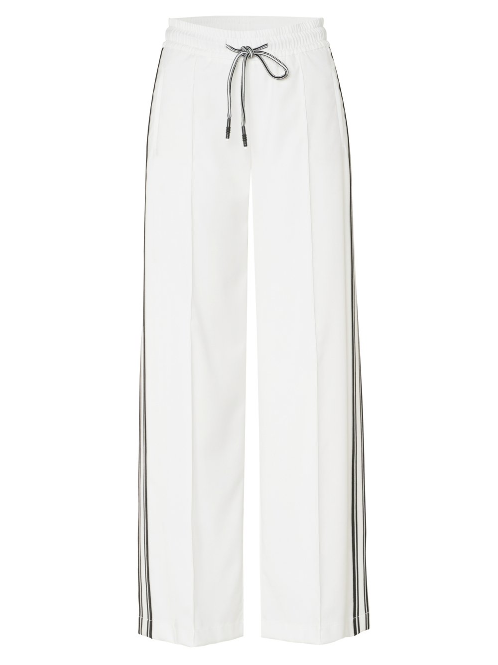 Damenhose May Wide in white, Wide Leg Hose mit Galonstreifen, freigestellte Produktansicht