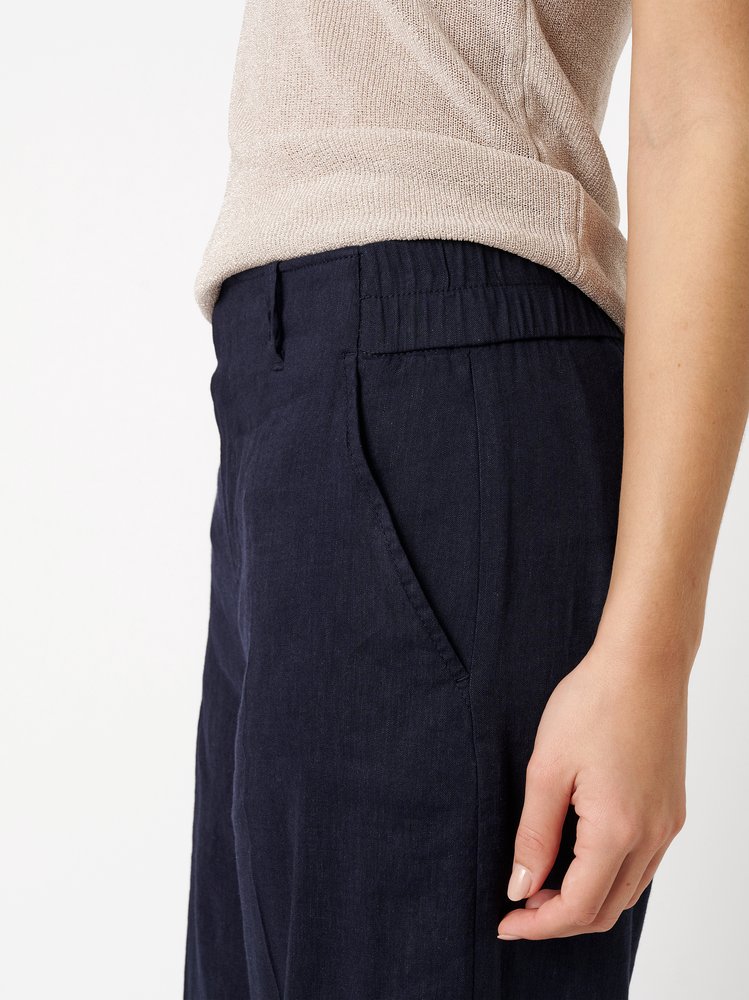 Womens trousers Mara Wide in navy, wide-leg linen trousers, detail view