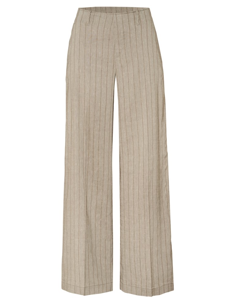 Womens trousers Mara Wide in khaki / gold, linen trousers with subtly shimmering stripes, product view