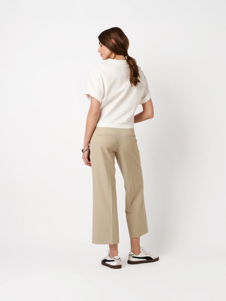 Womens trousers May Culotte in sand, fluid culottes in crepe, back view worn by model