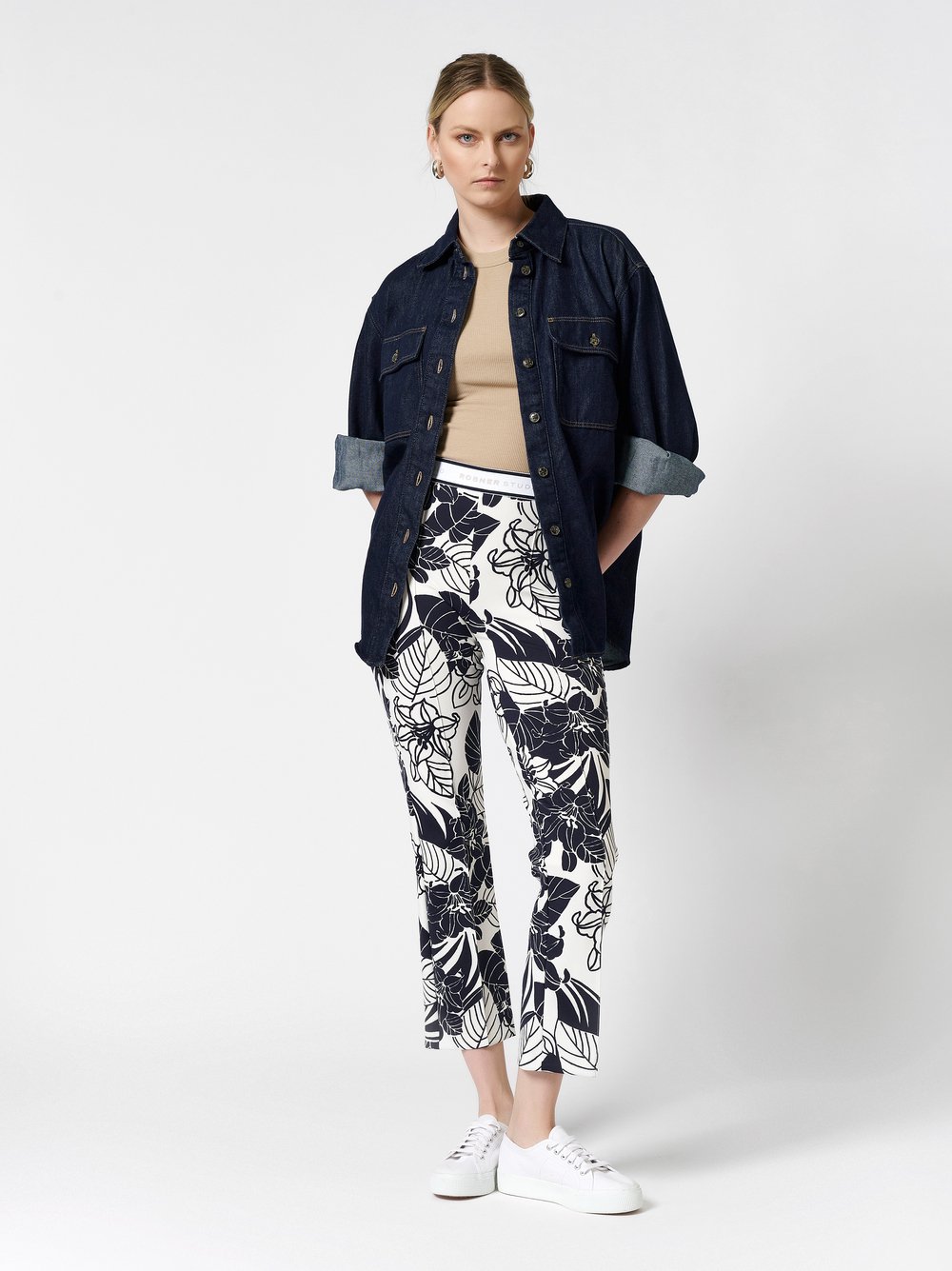 7/8-Hose mit Flowerprint | Style »Alisa_296« navy/white