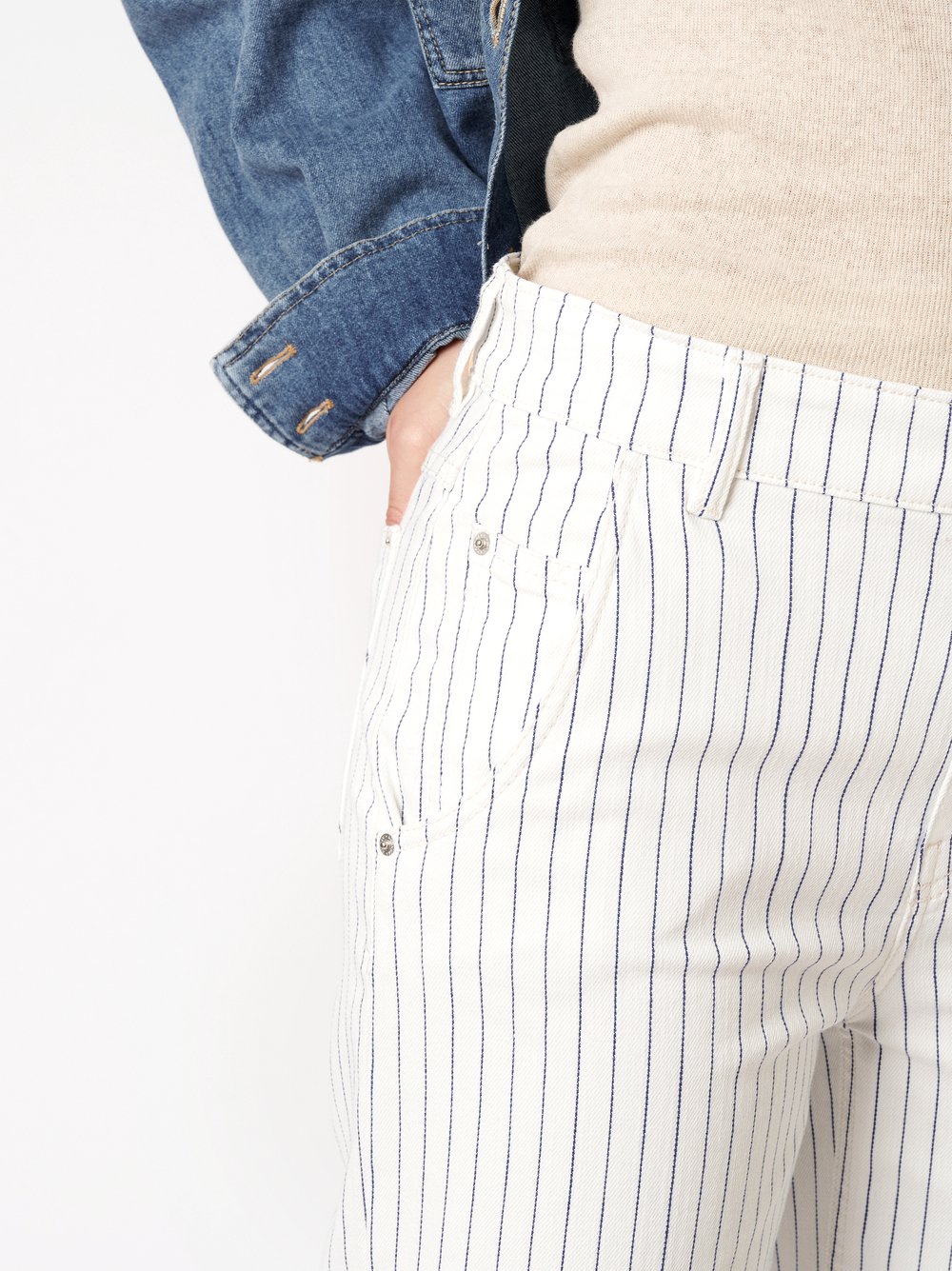 Damenjeans Audrey Wide in offwhite / blue, Wide Leg Jeans mit feinen Streifen, Detailansicht