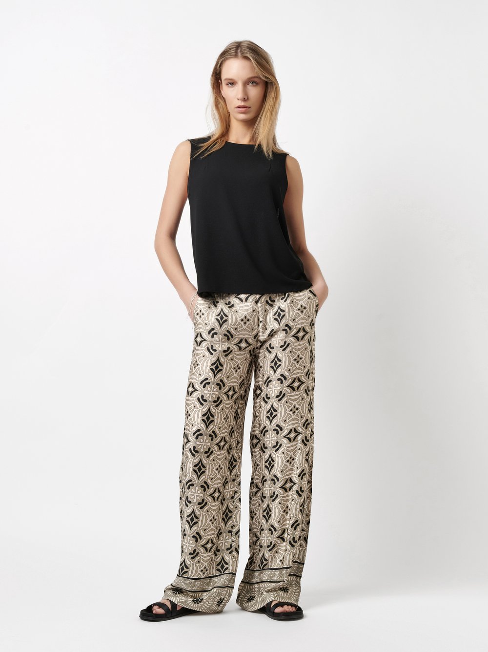 Palazzo-Hose mit Ornamenten | Style »Mara_355« grey/black
