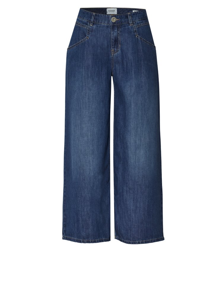 Womens jeans Masha Culotte in mid blue, summery denim culottes, product view