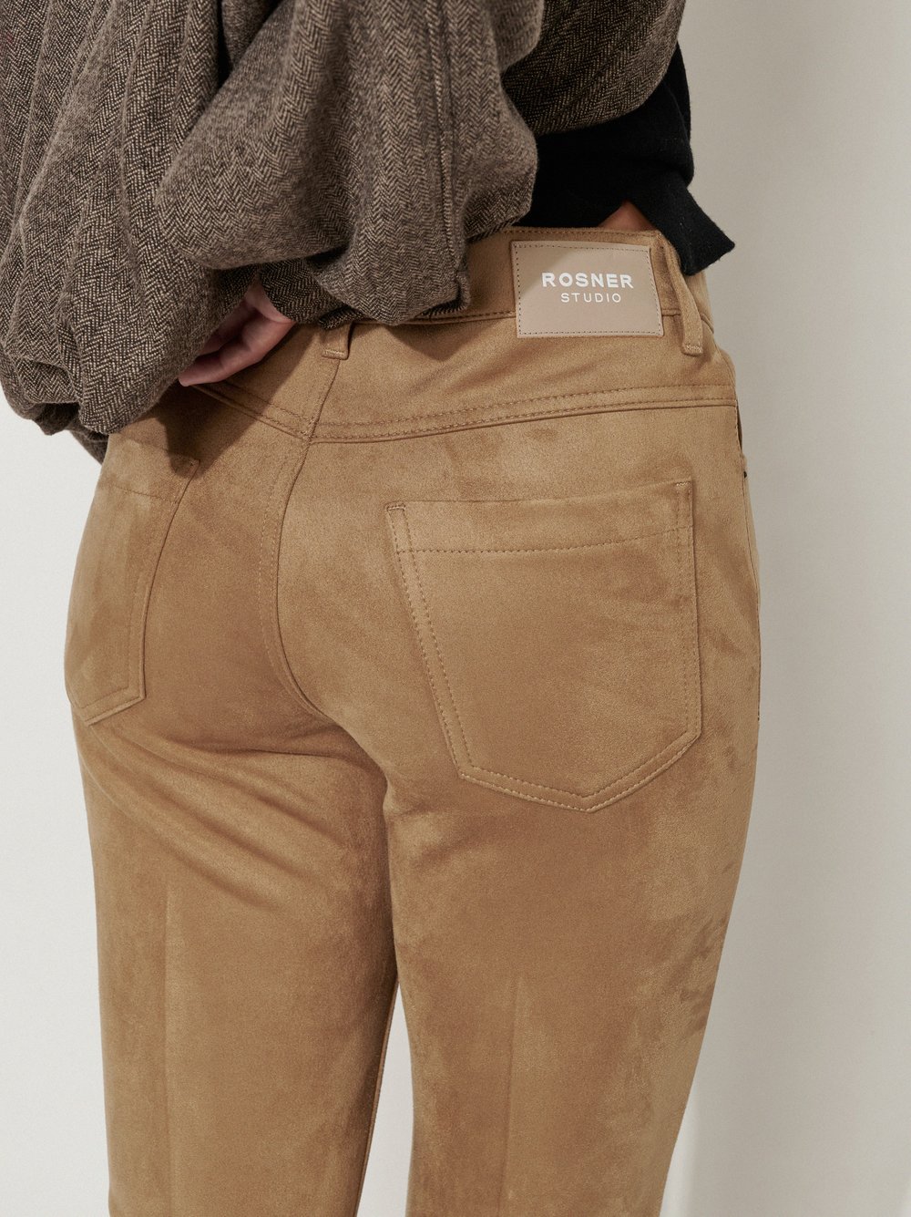 Womens trousers Antonia Bootcut in Camel, bootcut trousers in suede look, detail view