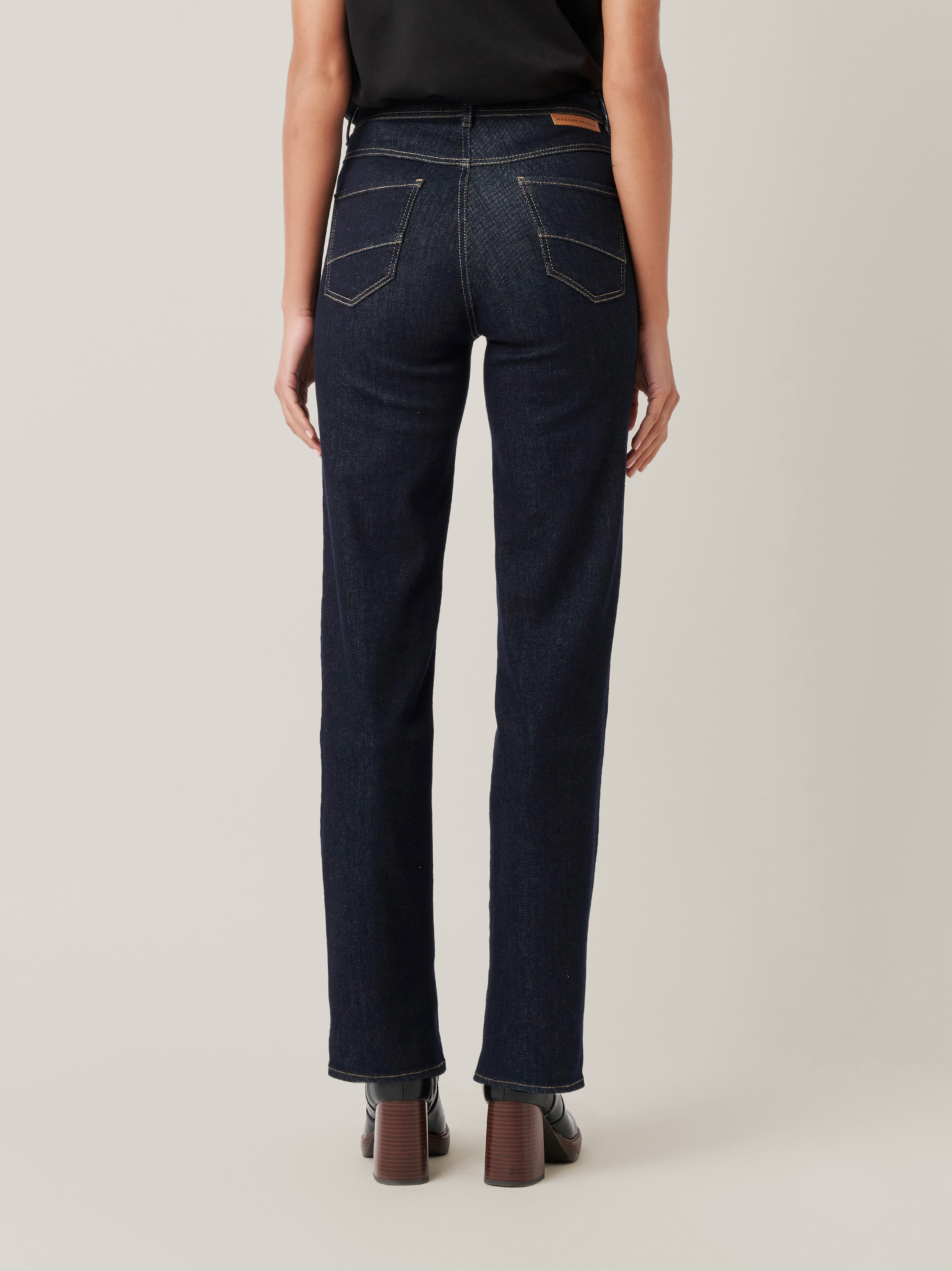Womens jeans Audrey Straight in navy, straight-fit jeans with high waist, back view worn by model