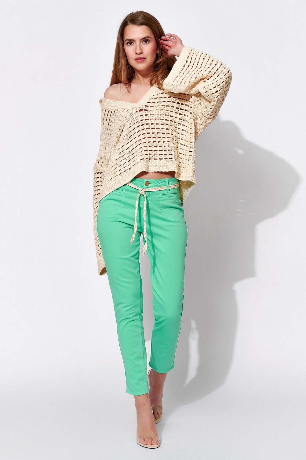 Trousers with a tie belt | Style »Alisa_084G« green