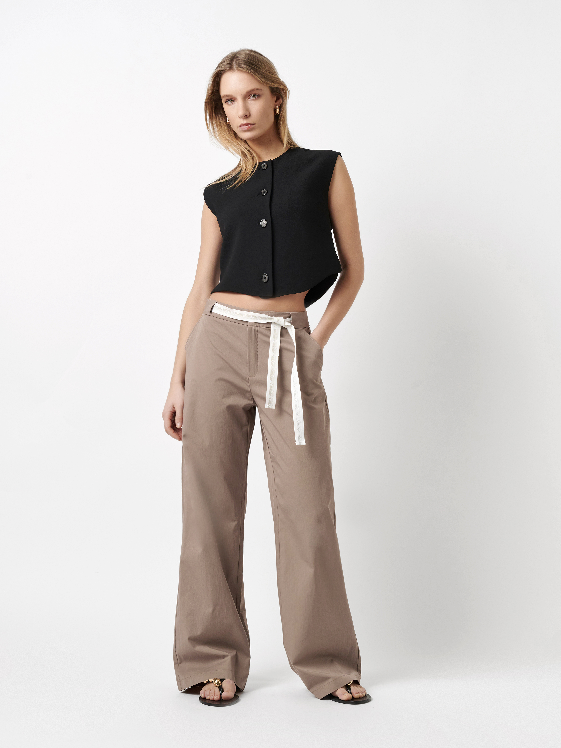 Leichte Wide Leg mit Bindegürtel | Style »Mara_344« taupe