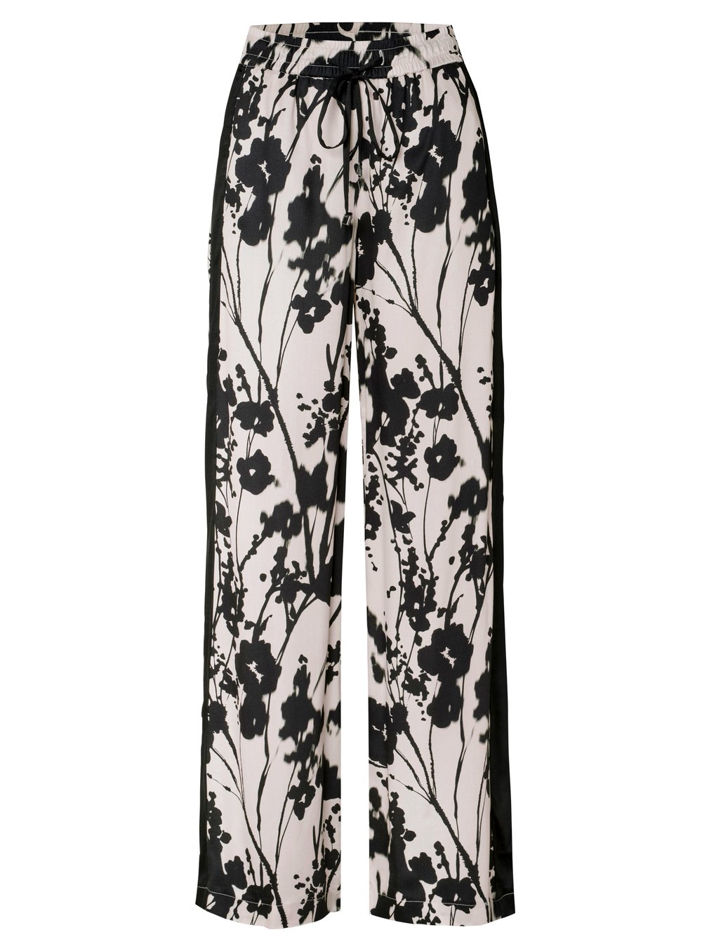 Damenhose Mara Palazzo in black / offwhite, Palazzo-Hose mit Flowerprint, freigestellte Produktansicht
