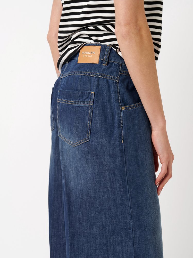 Womens jeans Masha Culotte in mid blue, summery denim culottes, detail view