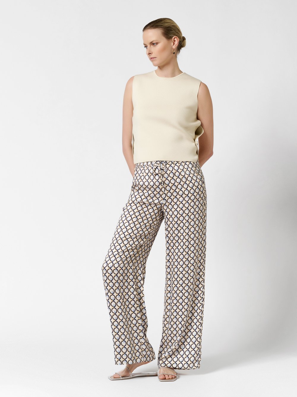 Palazzo-Hose mit Punkten | Style »Mara_355« ecru/blue