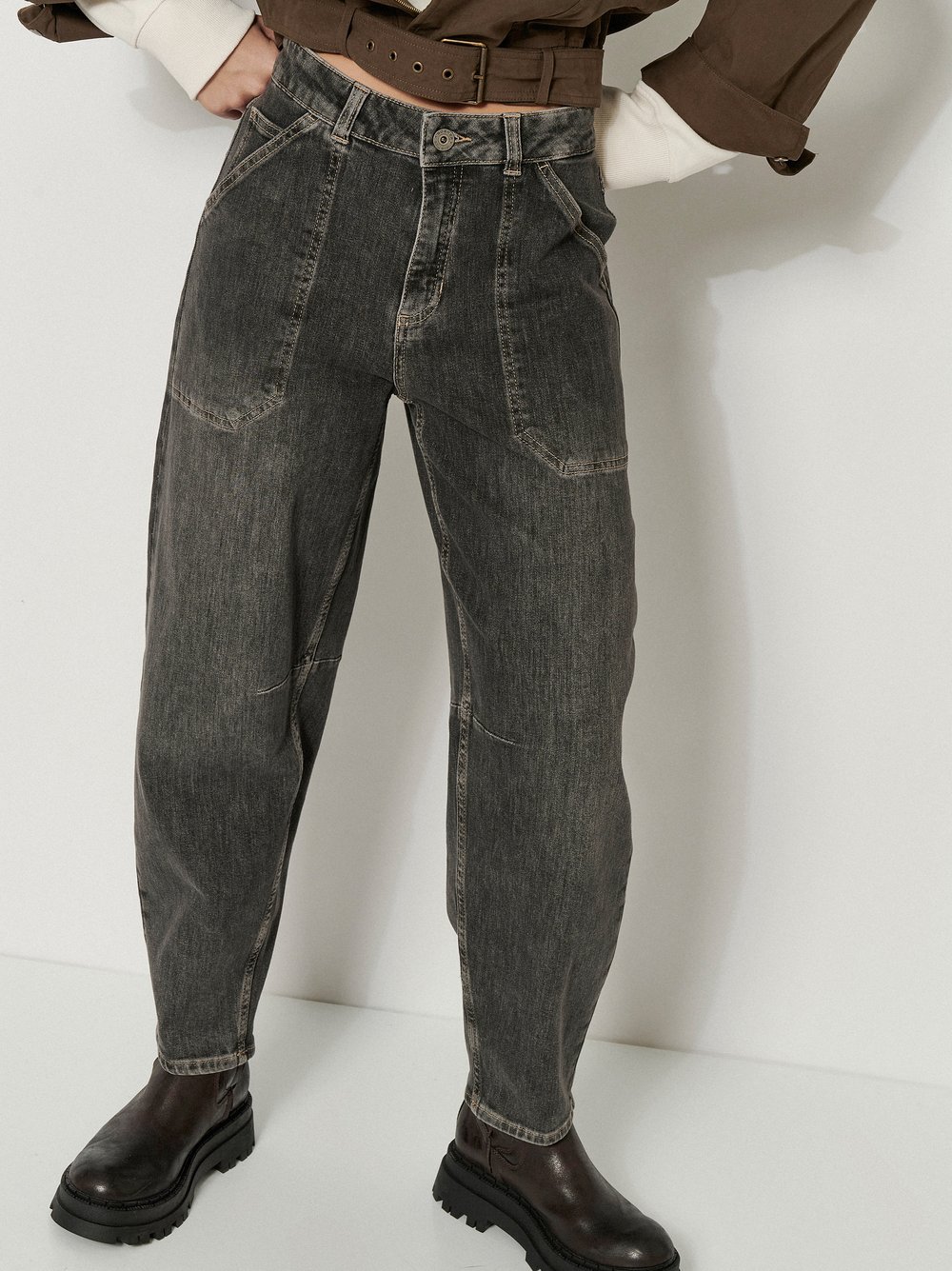 Damenjeans Mara Worker in Grau, Worker Jeans im Tapered-Fit, Detailansicht