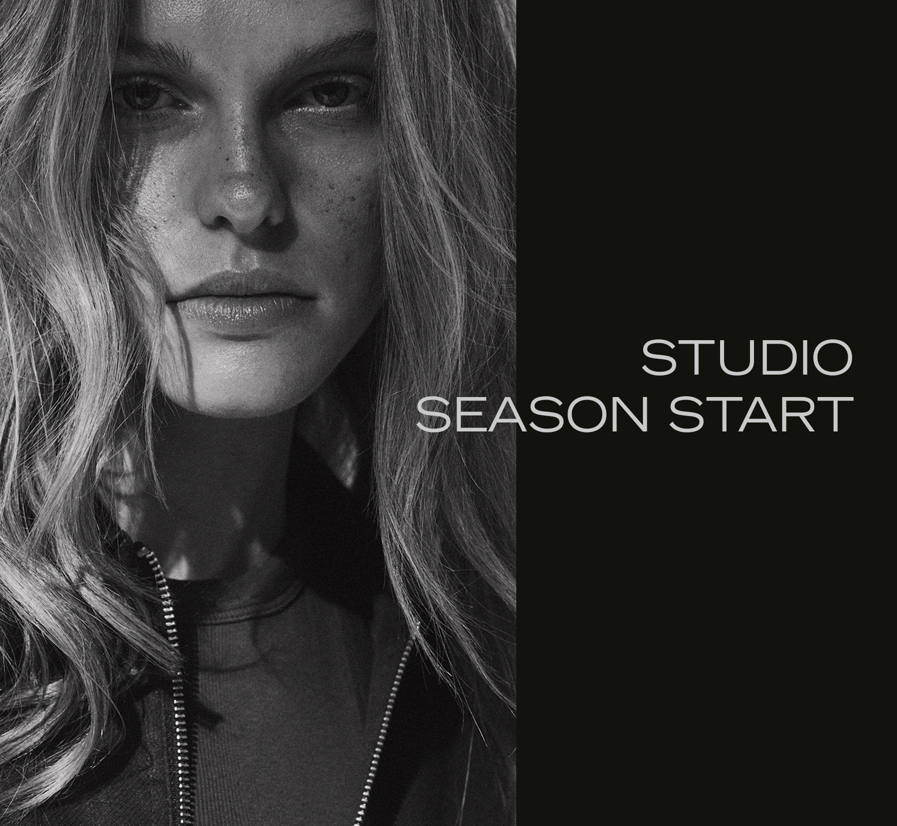 Black and white teaser featuring a model portrait – introducing the new Rosner arrivals