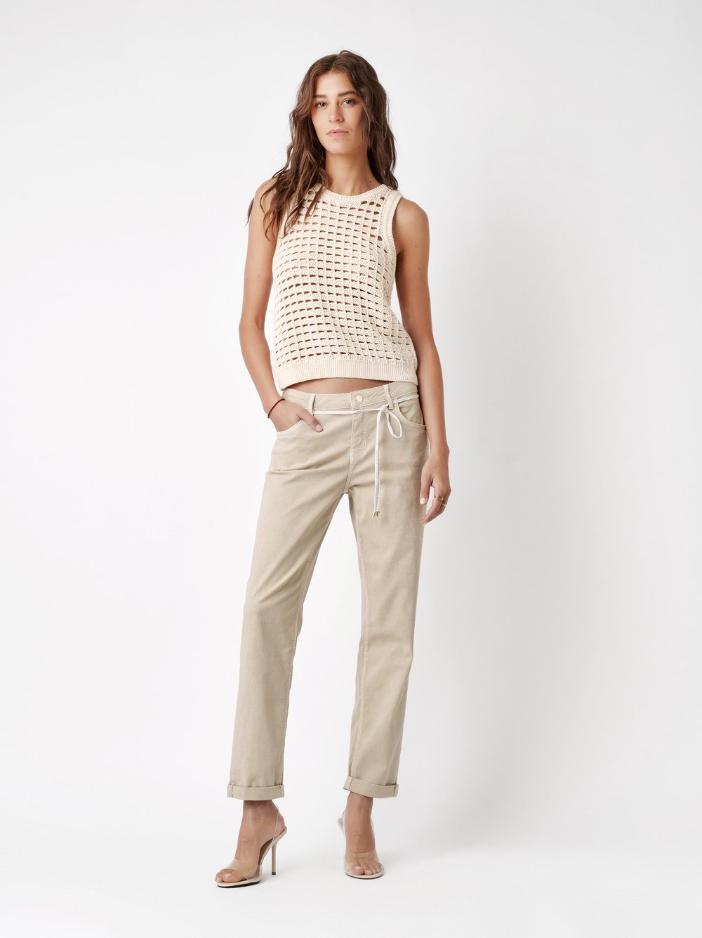 Hose mit Bindegürtel | Style »Masha_097« sand