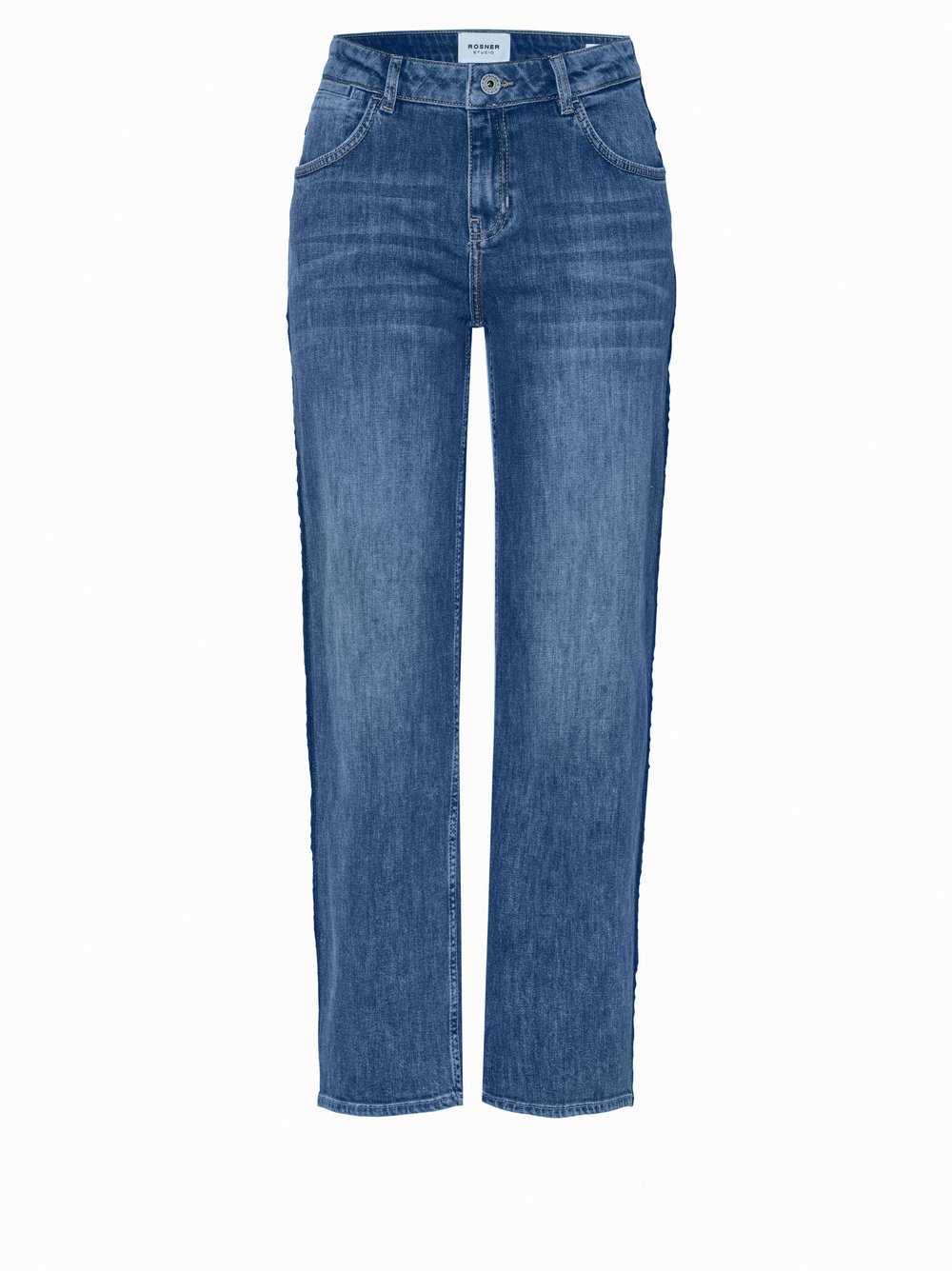Womens jeans Masha Straight in Mid Blue, straight-fit jeans with contrast side panels, product view