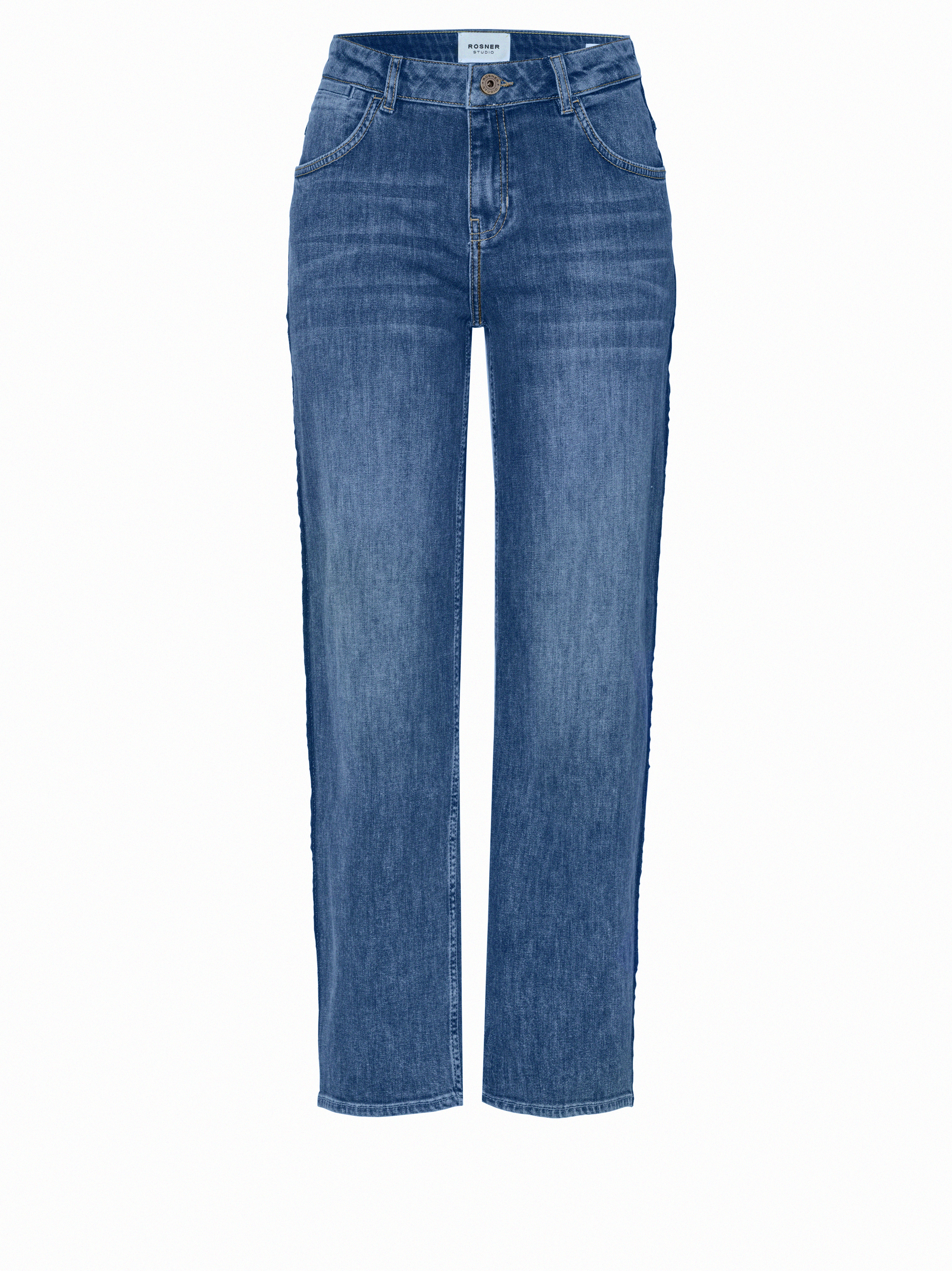 Damenjeans Masha Straight in Mid Blue, straight-Fit Jeans mit Kontraststreifen, freigestellte Produktansicht