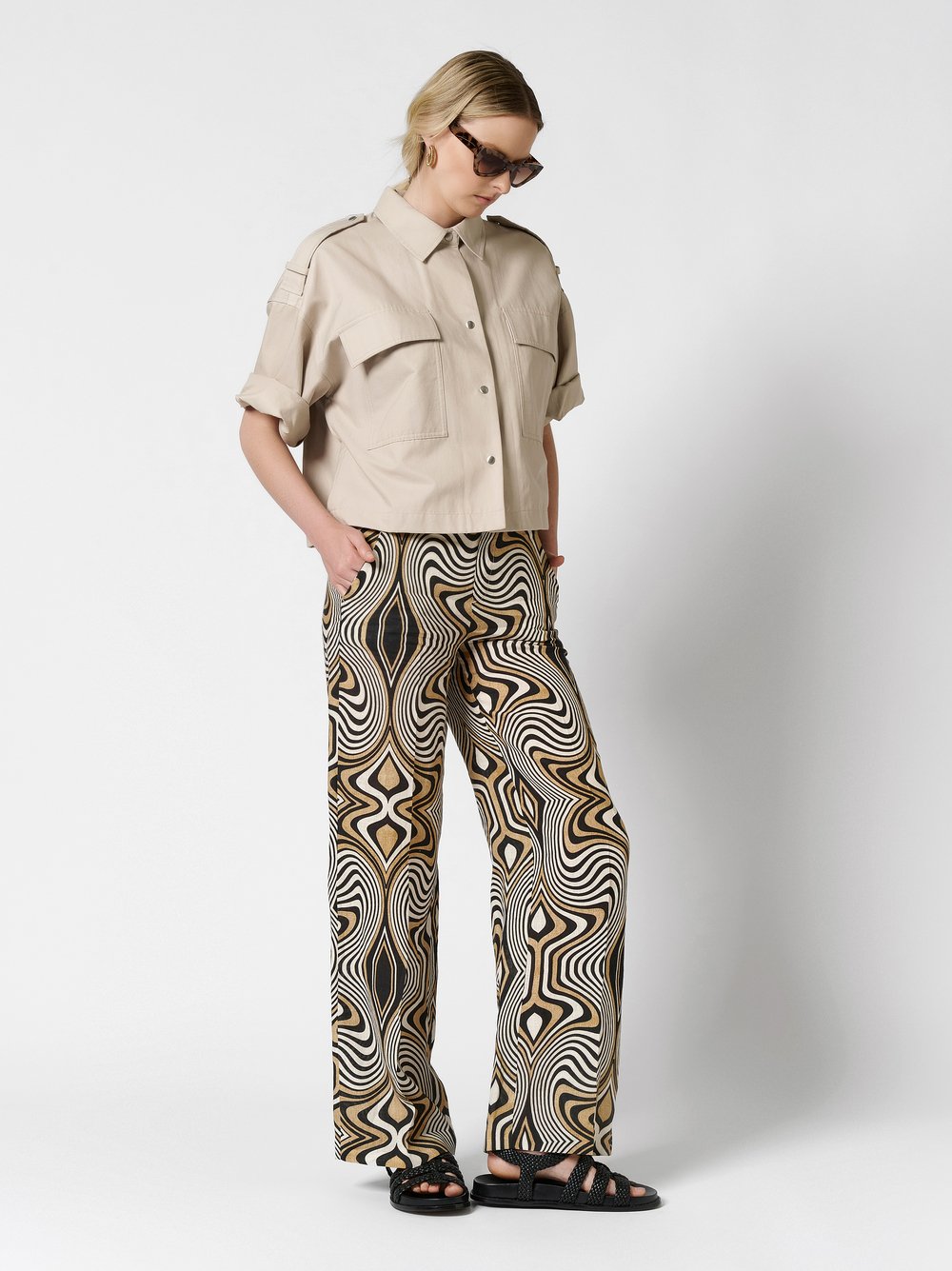 Leinenhose mit grafischem Muster | Style »Mara_348« multicolour brown