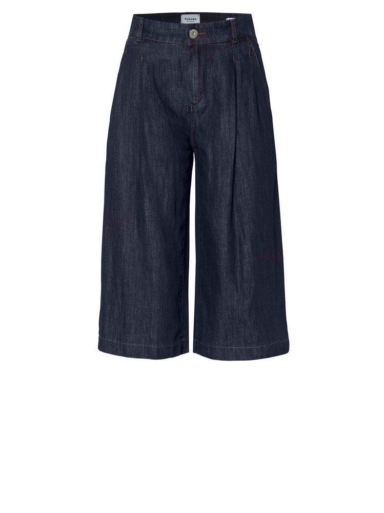 Womens trousers Mara Wide in dark blue, wide-leg denim bermudas with front pleats, product view