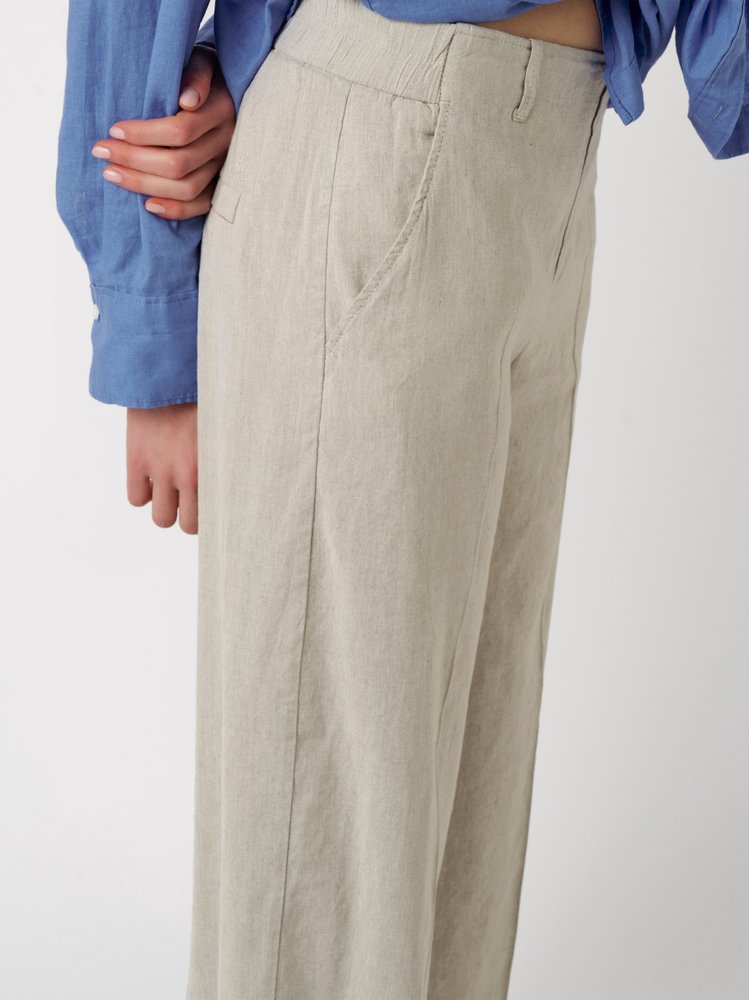 Womens trousers Mara Wide in grey, wide-leg linen trousers, detail view
