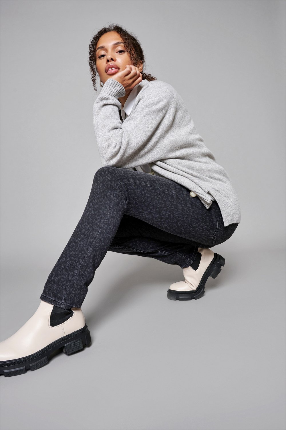 Skinny-Fit Jeans mit Leoprint | Style »Antonia_L49« black/grey