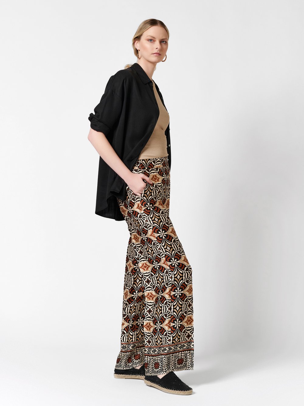 Palazzo-Hose mit Ornamenten | Style »Mara_355« brown