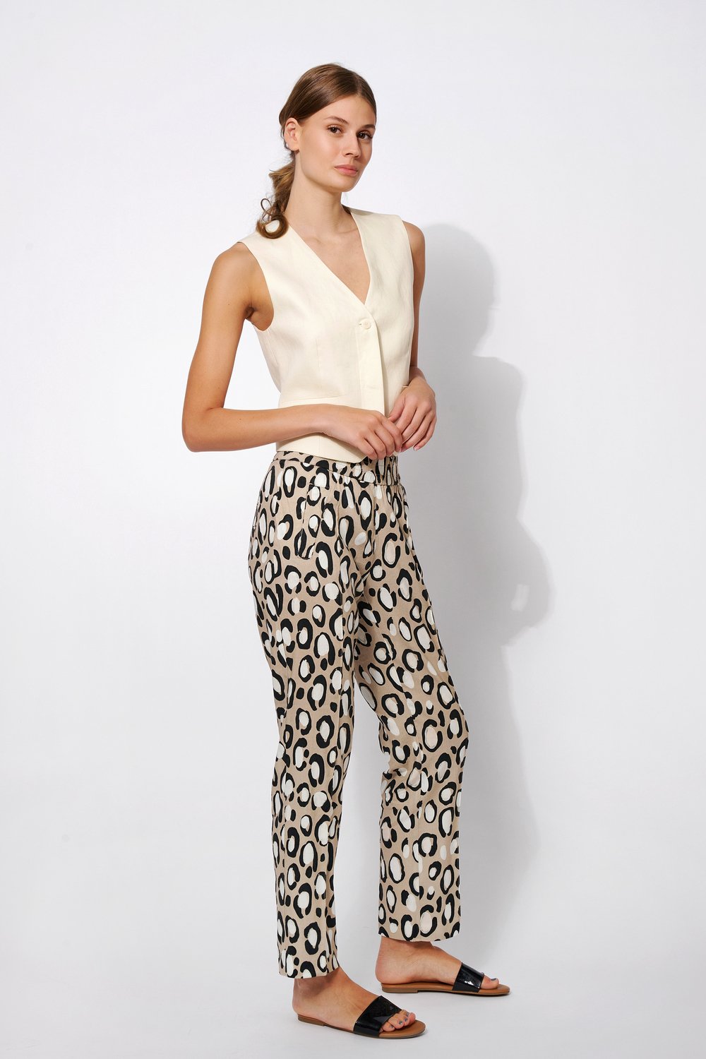 Patterned linen trousers | Style »May_446« brown/black
