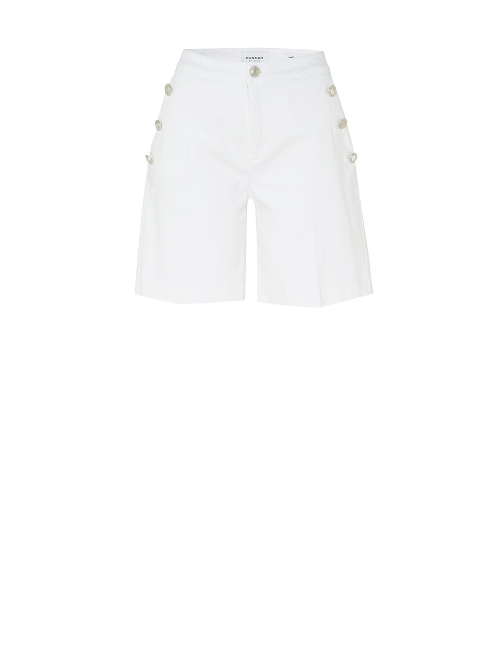 Damenshorts Mara Shorts in offwhite, jeans-Shorts mit Zierknoepfen, freigestellte Produktansicht