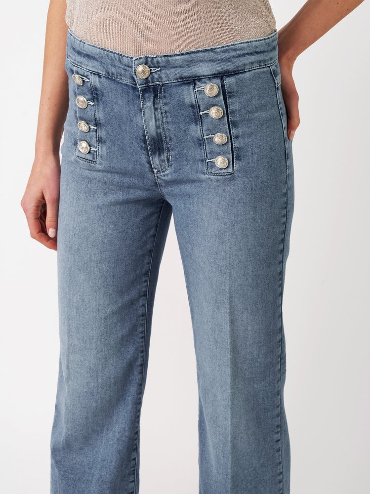 Womens jeans Audrey Sailor in bleached blue, bootcut jeans with sailor front, detail view