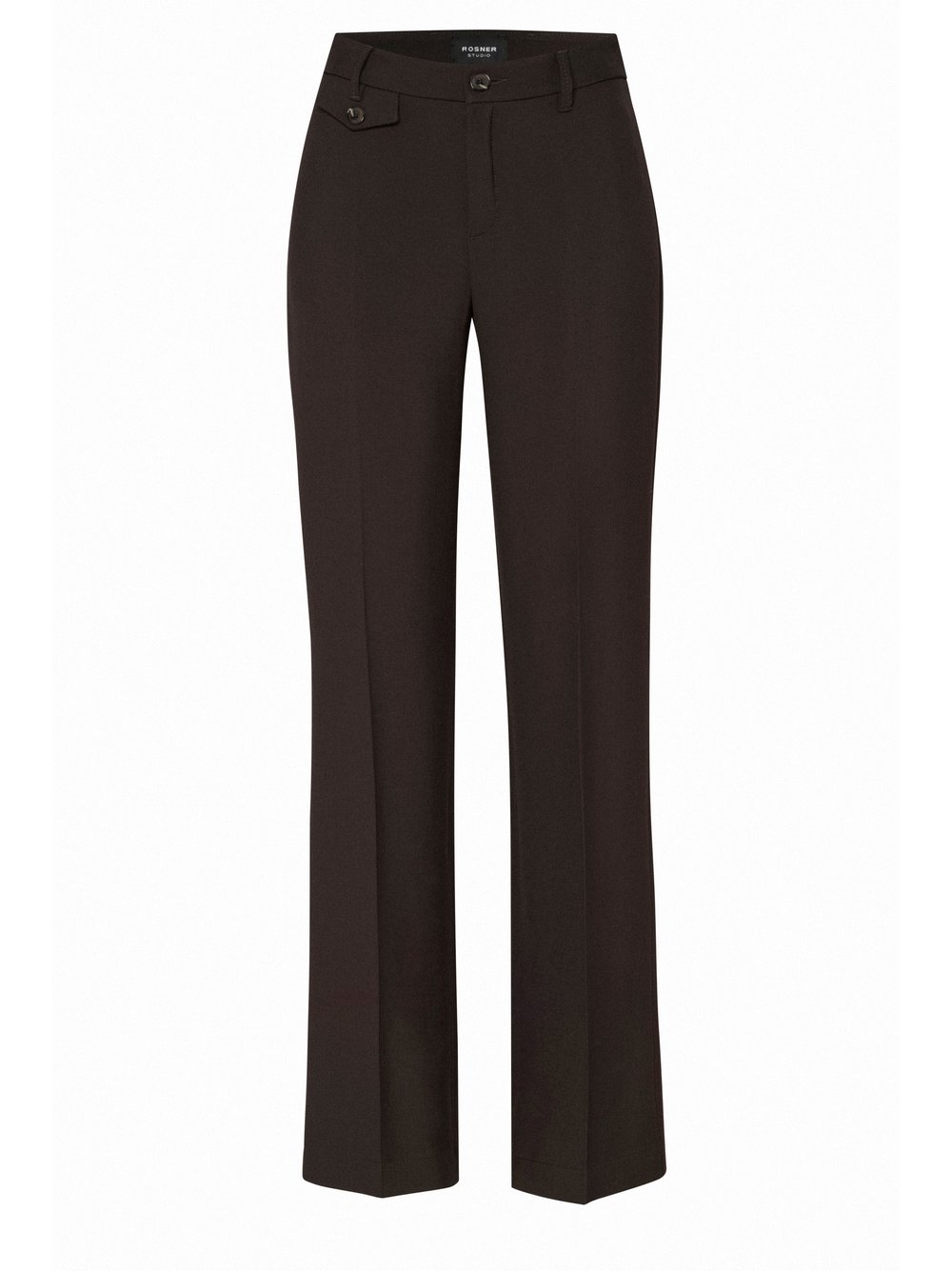 Damenhose Audrey Flared in Dunkelbraun, flared-Hose mit Tailoring-Details, freigestellte Produktansicht
