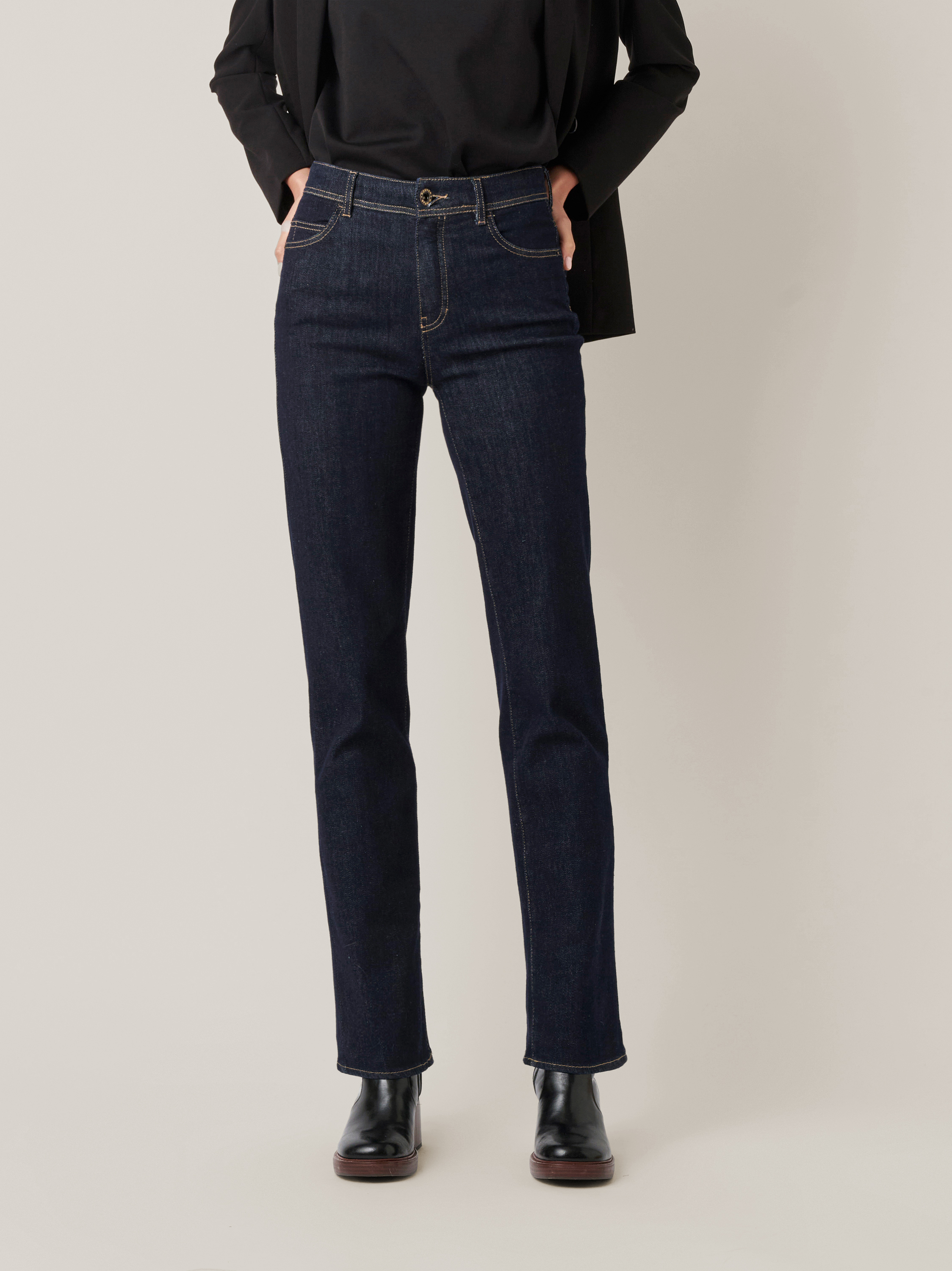 Womens jeans Audrey Straight in navy, straight-fit jeans with high waist, front view worn by model