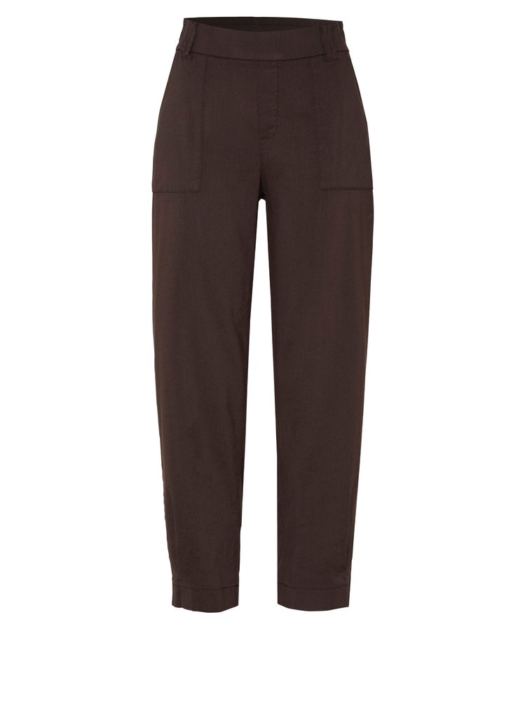 Womens trousers Mara Tapered in dark brown, tapered-fit trousers made of linen, product view