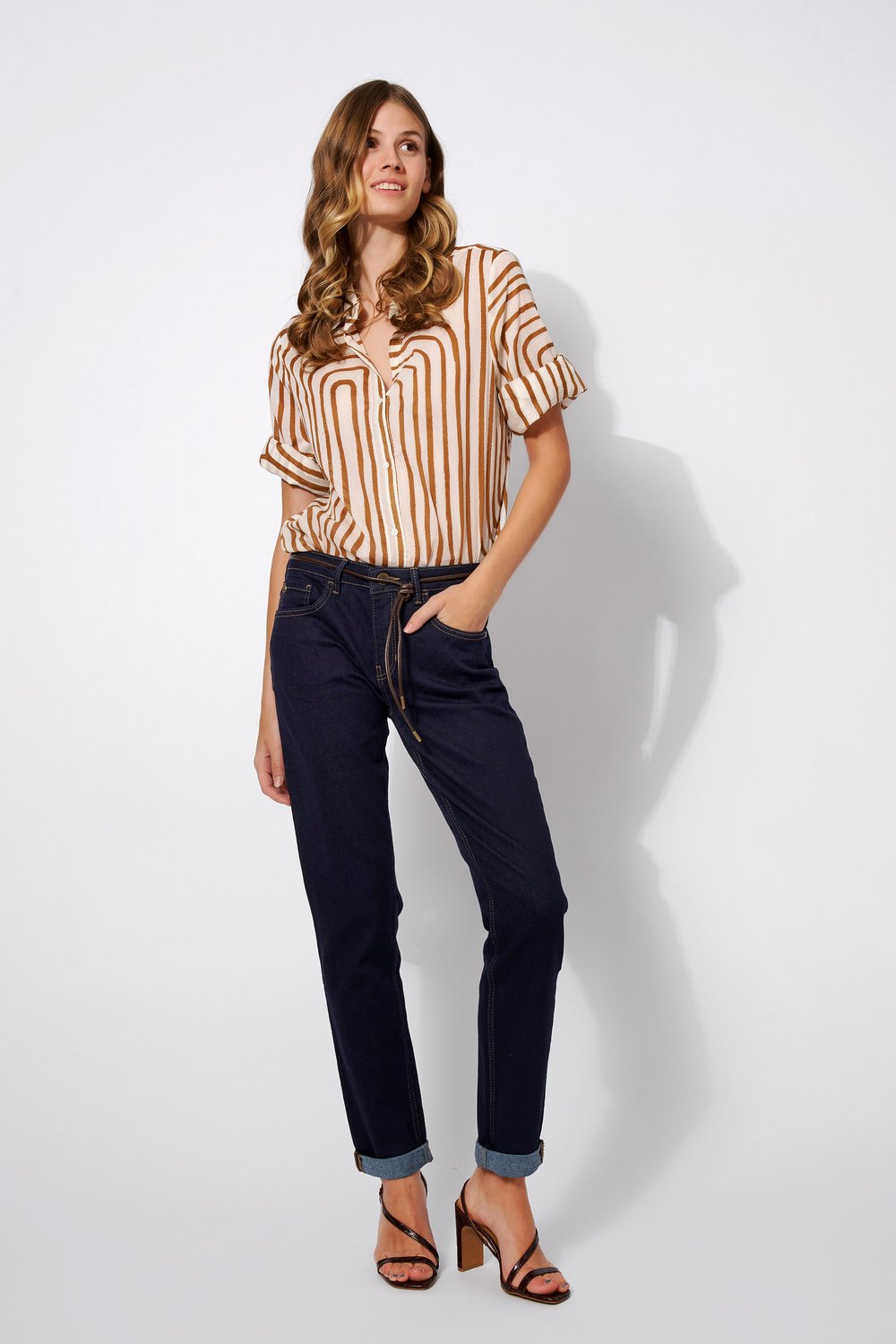 Relaxed jeans with a tie belt | Style »Masha_097« dark blue
