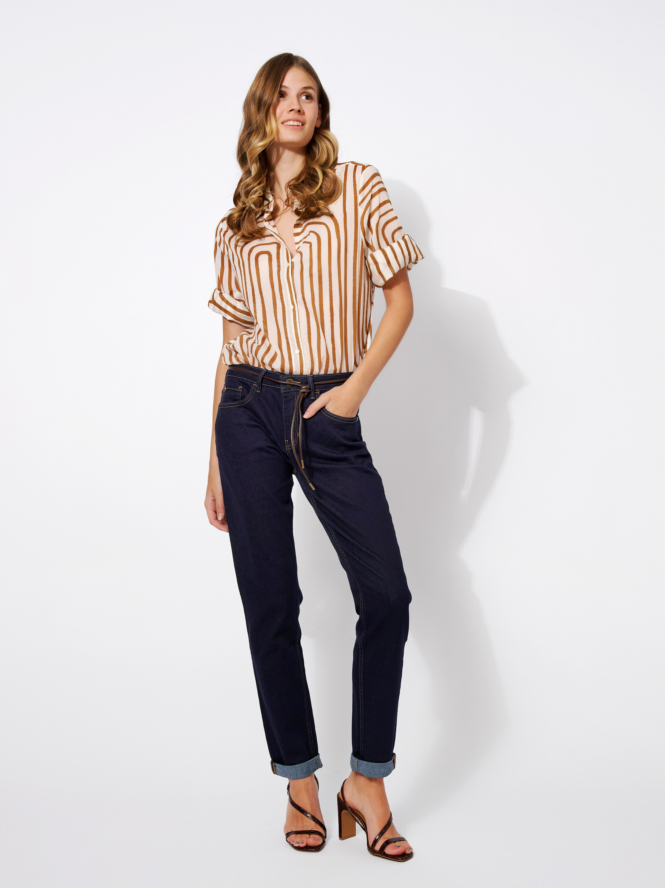 Relaxed jeans with a tie belt | Style »Masha_097« dark blue