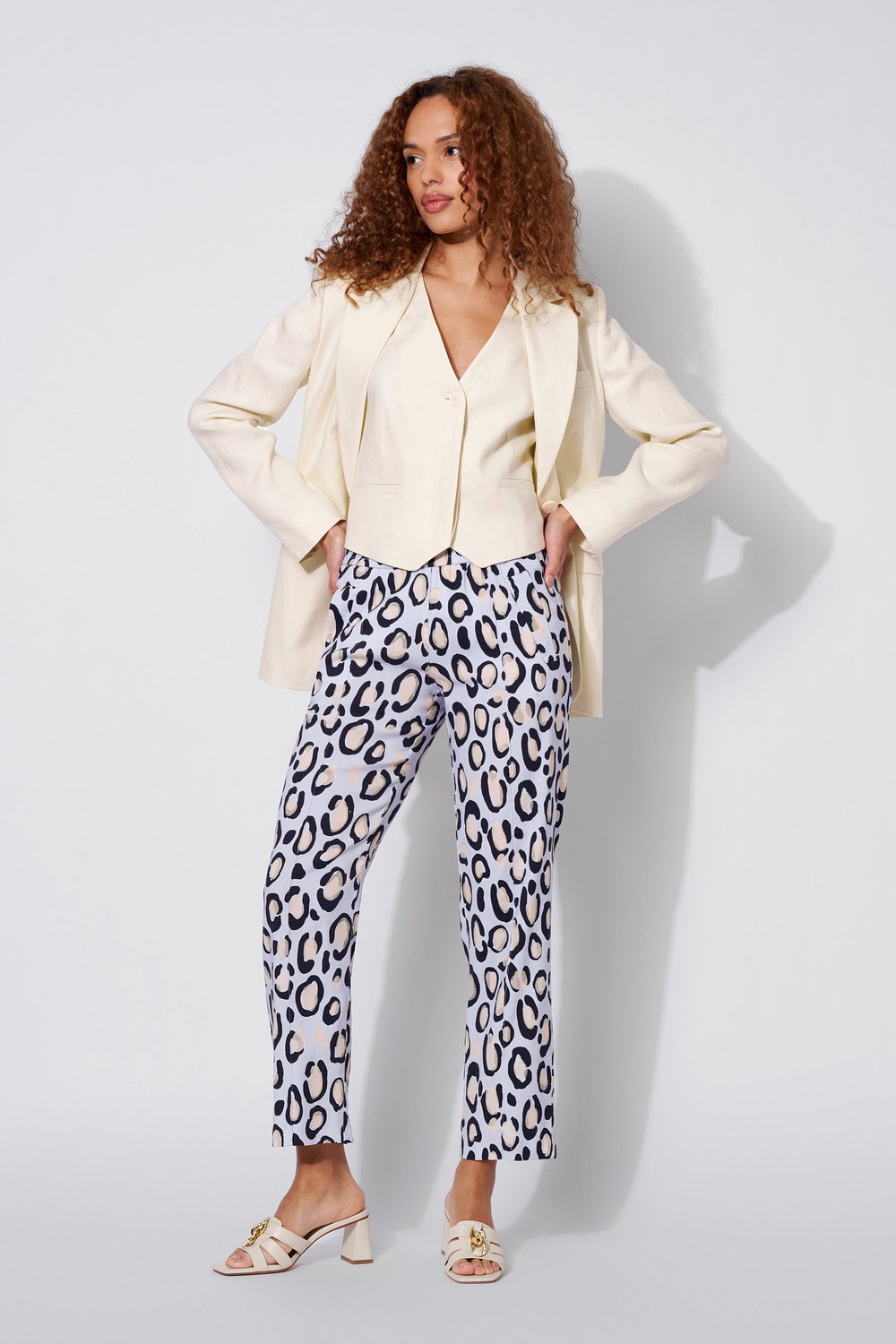 Patterned linen trousers | Style »May_446« blue/beige