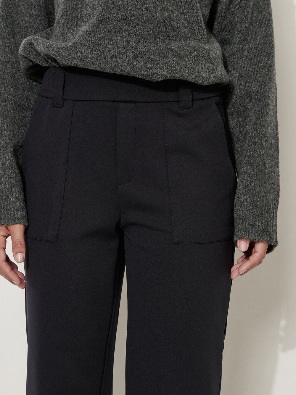 Womens trousers Mara Casual in Black, tapered-fit trousers in scuba fabric, detail view