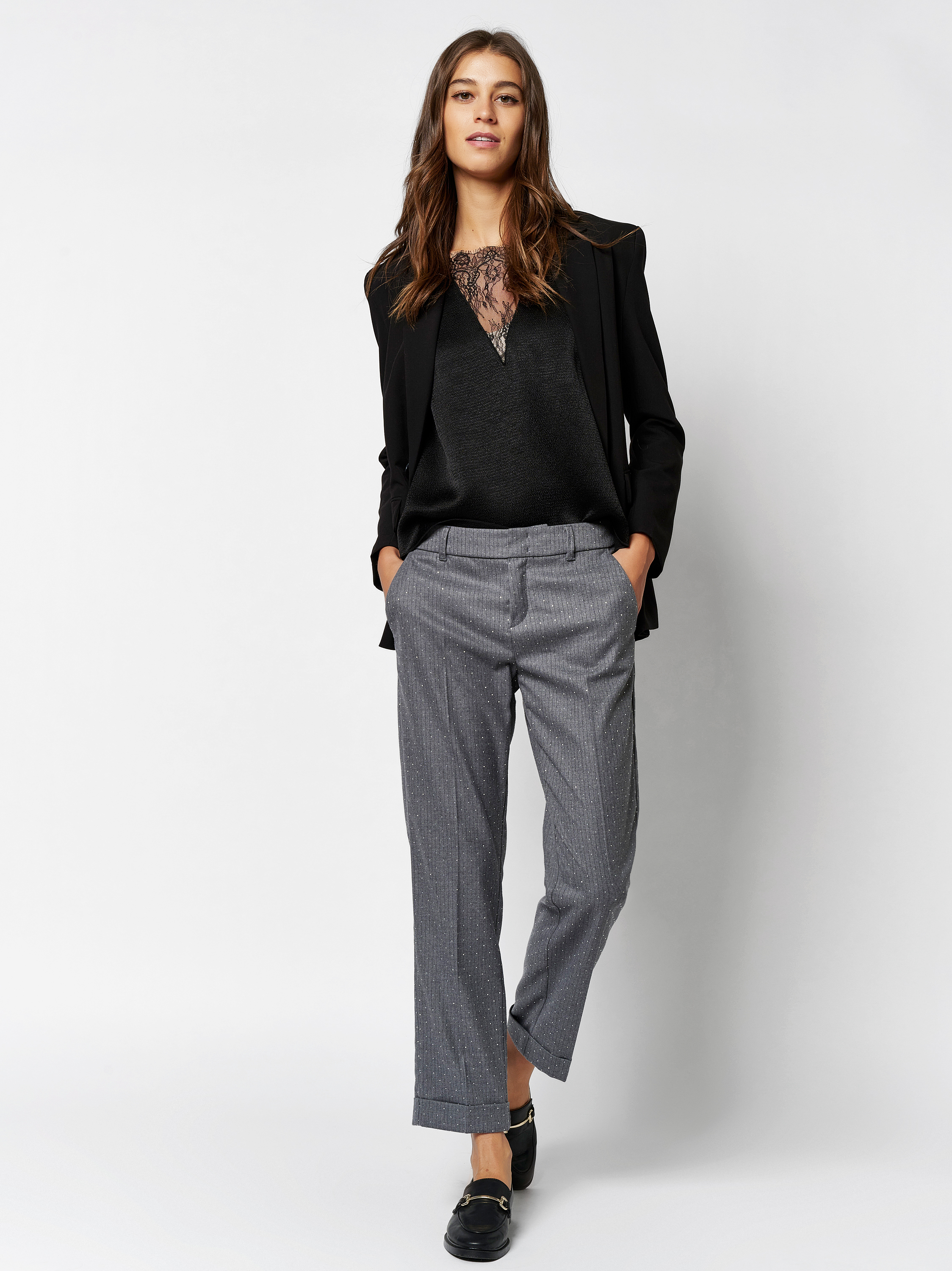 Chino mit Strasssteinen | Style »May_295« dark grey