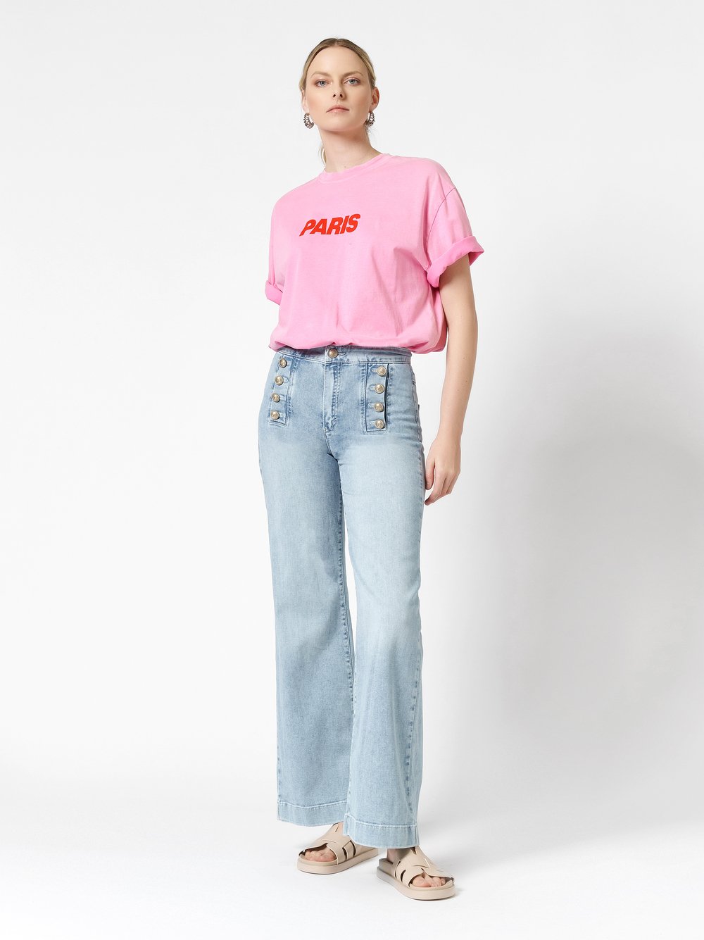 Bootcut-Jeans mit goldenen Knöpfen | Style »Audrey1_088« light blue