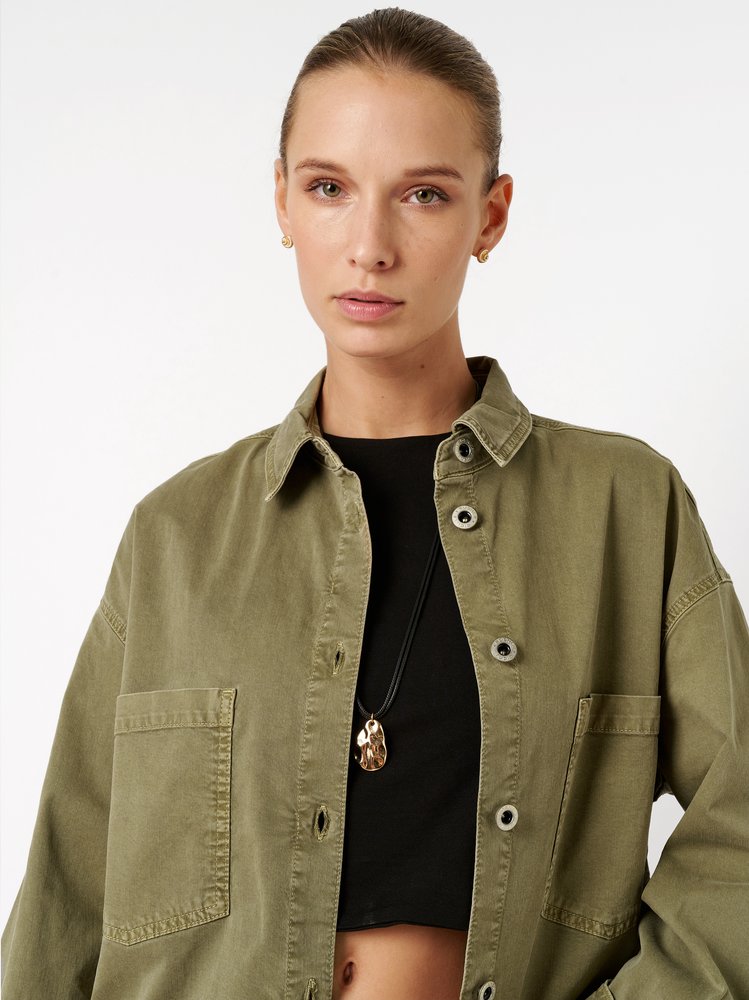 Womens jacket Jamie in khaki, short jacket in utility style, detail view