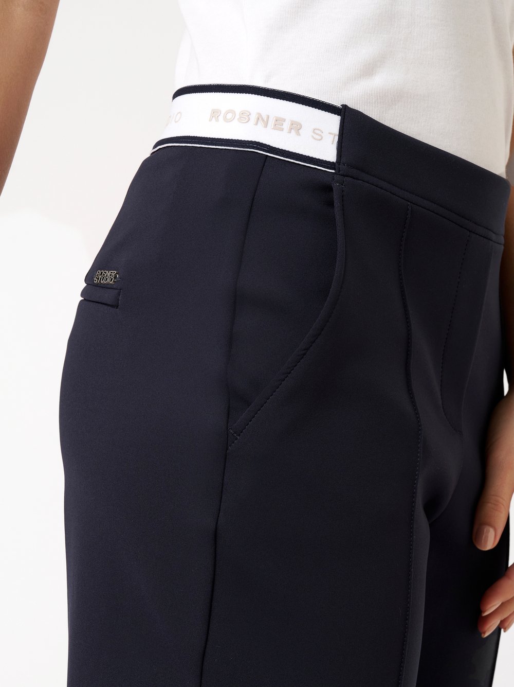 Damenhose May Wide in navy, Wide Leg Hose aus Scuba, Detailansicht