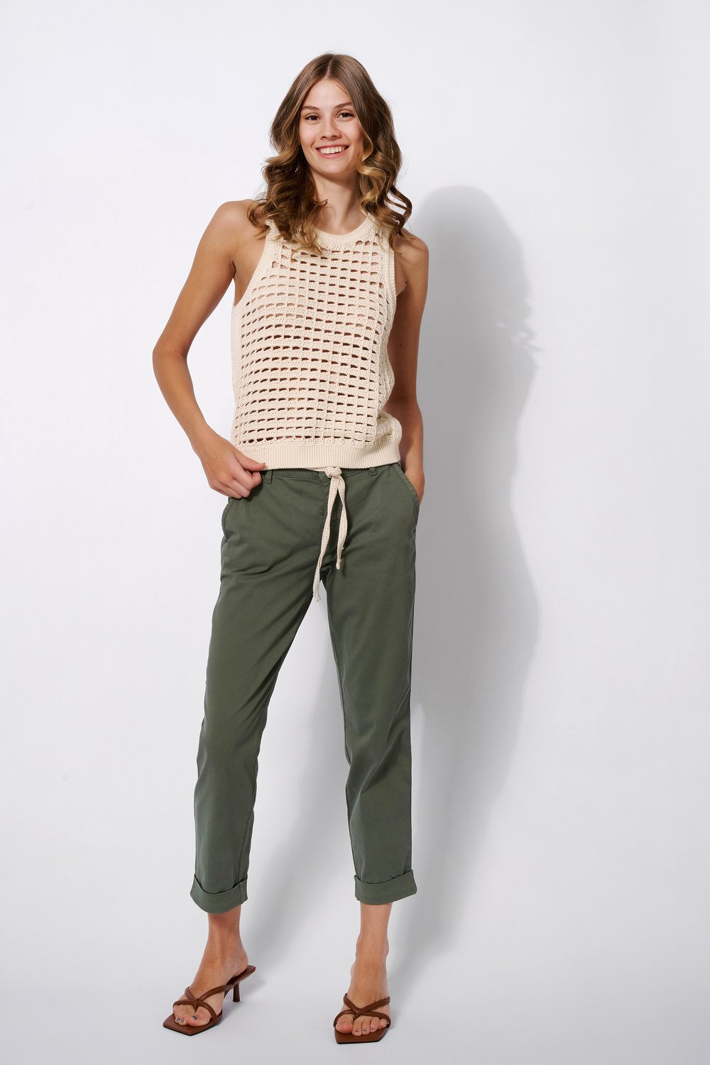 Chino mit Bindegürtel | Style »May_295« dark khaki