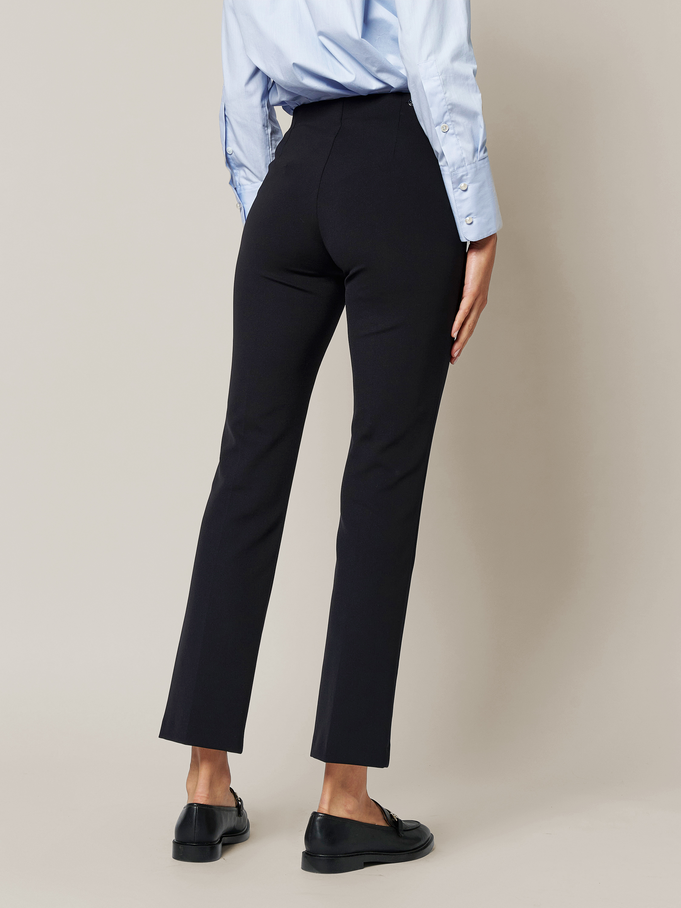 Womens trousers Alisa Slim in black, slim-fit business trousers, back view worn by model