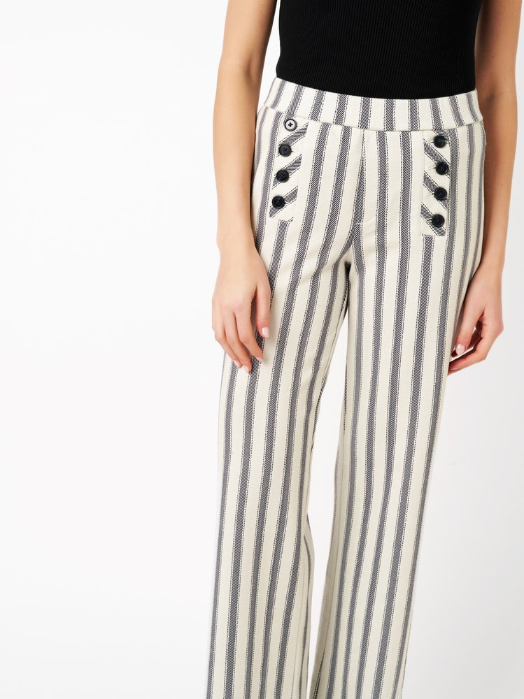 Womens trousers Audrey Sailor in navy / offwhite, striped bootcut trousers with sailor front, detail view