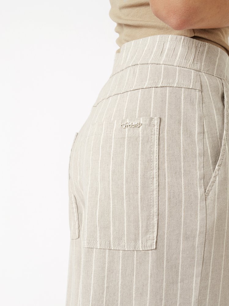 Womens trousers Mara Wide in grey / gold, linen trousers with subtly shimmering stripes, detail view