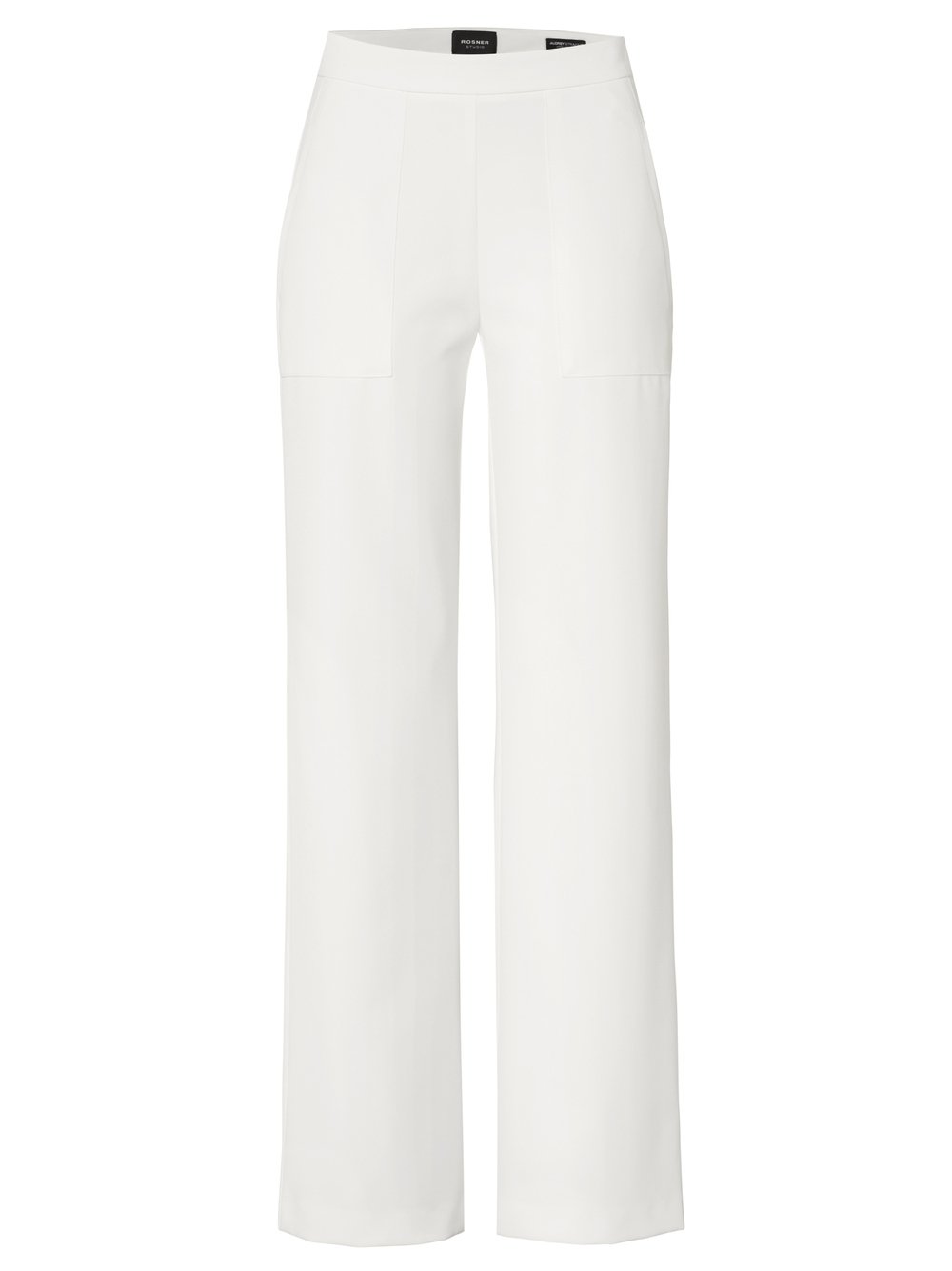Damenhose Audrey Wide in white, fliessende Crepe-Hose mit Rahmentaschen, freigestellte Produktansicht