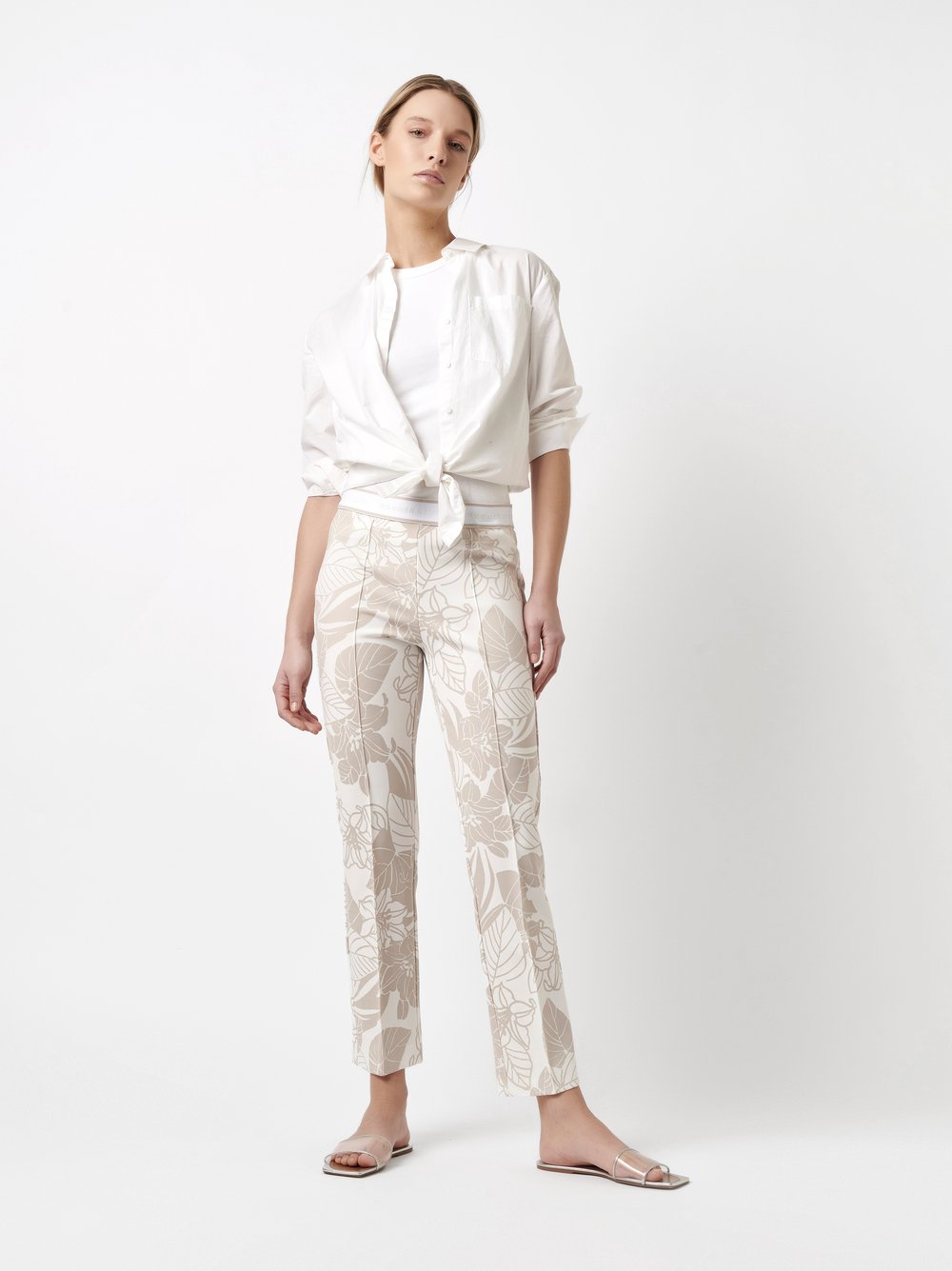 7/8-Hose mit Flowerprint | Style »Alisa_296« sand/white