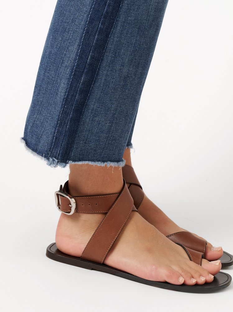 Womens jeans Antonia Bootcut in mid blue, jeans with raw hems and side stripes, detail view